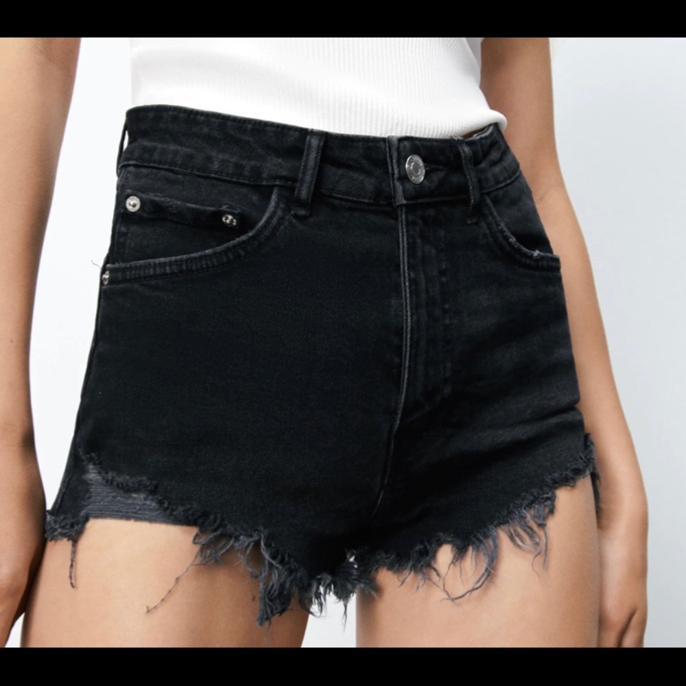 Zara black high rise denim short